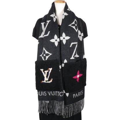Louis Vuitton Scarf M76567 Cashmere Black Shearling Teddy Esharp Cold Reykjavik Women