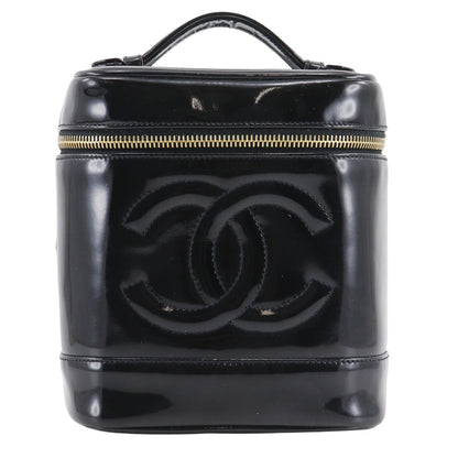 Chanel Pouch A01998 Enamel Black Handbag Vanity Women