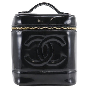 Chanel Pouch A01998 Enamel Black Handbag Vanity Women