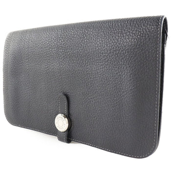 Hermes Long Wallet Purse Togo Navy Blue Dogon Gm Unisex(Unisex)