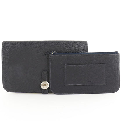 Hermes Long Wallet Purse Togo Navy Blue Dogon Gm Unisex(Unisex)