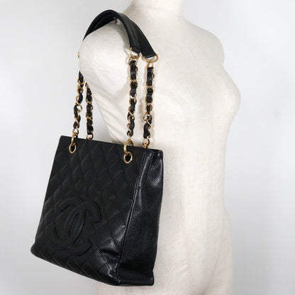 Chanel Shoulder Bag A20994 Caviar Skin Black Matrasse Pst Chain Tote Women