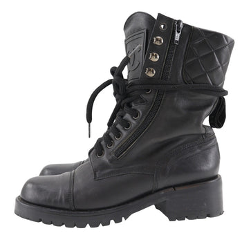 Chanel Boots Leather Black Sports Line Women 35