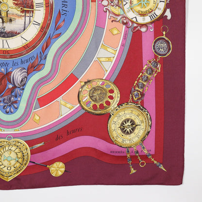 Hermes Scarf Silk Red Time Spent In The Flowers Parmi Les Fleurs Je Compte Les Heures Carre90 Women