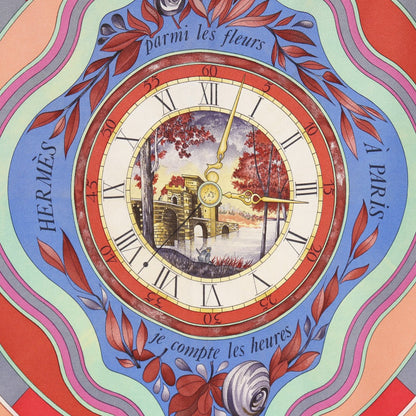 Hermes Scarf Silk Red Time Spent In The Flowers Parmi Les Fleurs Je Compte Les Heures Carre90 Women