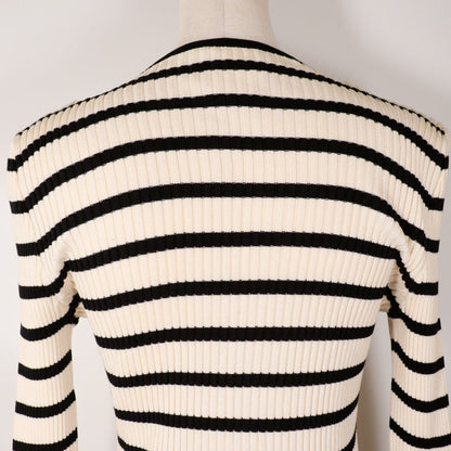Chanel Sweater P10238V00445 Cotton White / Black 98P Border Coco Mark Women 44