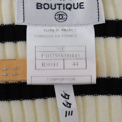 Chanel Sweater P10238V00445 Cotton White / Black 98P Border Coco Mark Women 44