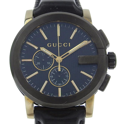 Gucci Watches Quartz 101.2 Stainless Steel , Embossed Leather Black G Chrono Black Dial Mens