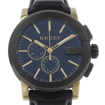 Gucci Watches Quartz 101.2 Stainless Steel , Embossed Leather Black G Chrono Black Dial Mens