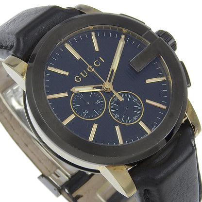 Gucci Watches Quartz 101.2 Stainless Steel , Embossed Leather Black G Chrono Black Dial Mens