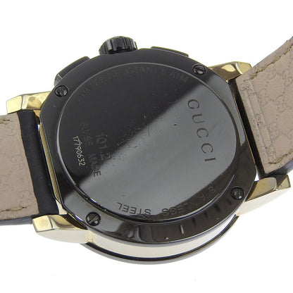 Gucci Watches Quartz 101.2 Stainless Steel , Embossed Leather Black G Chrono Black Dial Mens