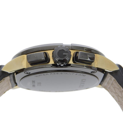 Gucci Watches Quartz 101.2 Stainless Steel , Embossed Leather Black G Chrono Black Dial Mens
