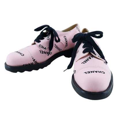 Chanel Sneakers A05136 Canvas Pink / Black 95P Logo Print Women 36 1/2