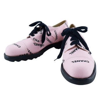 Chanel Sneakers A05136 Canvas Pink / Black 95P Logo Print Women 36 1/2