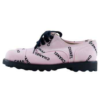Chanel Sneakers A05136 Canvas Pink / Black 95P Logo Print Women 36 1/2