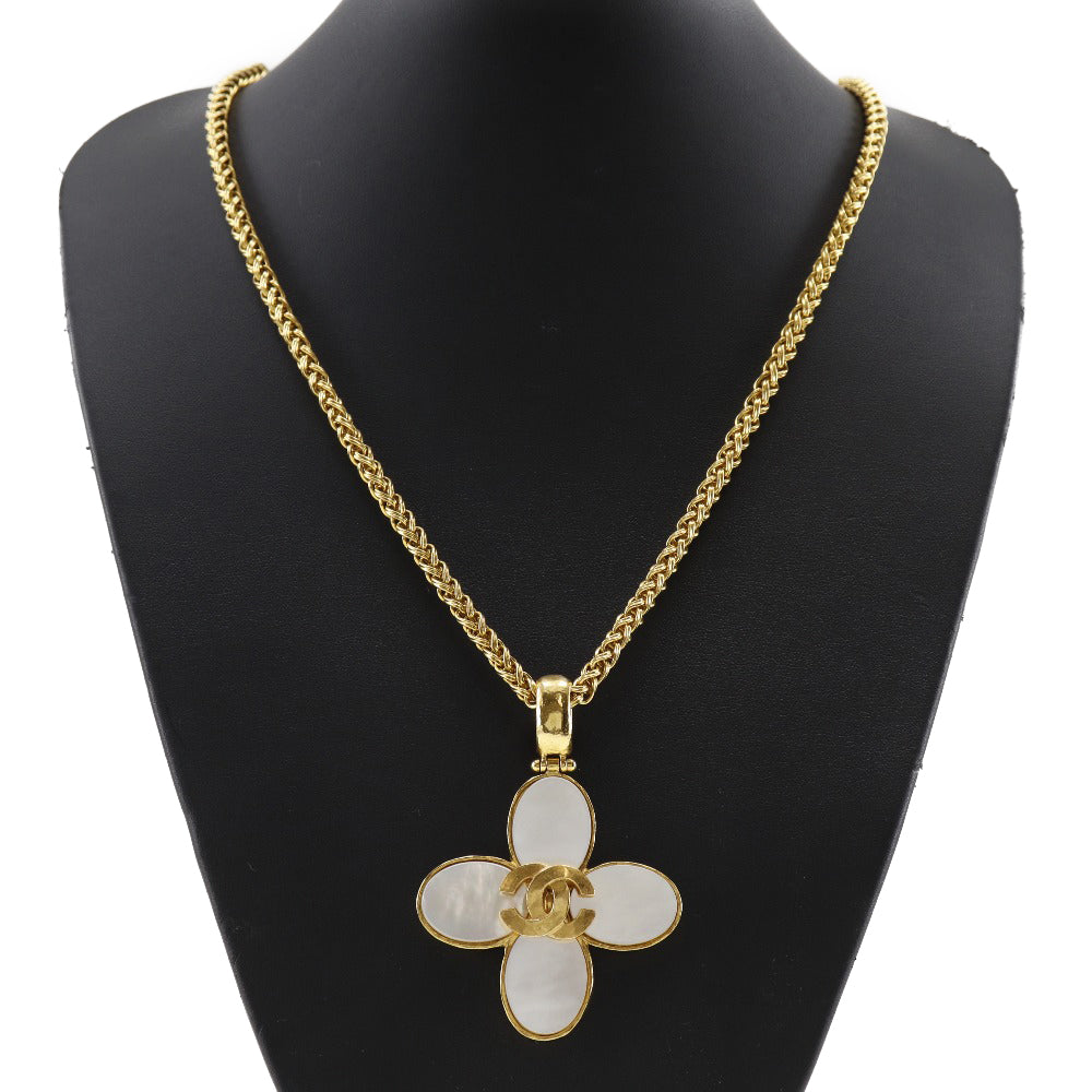 Chanel Necklace Plated Gold, Shell Gold Vintage Flour Coco Mark Women