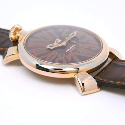 Gaga Milano Watches Quartz Plated Gold , Leather Brown Manure 46 Brown Dial Mens