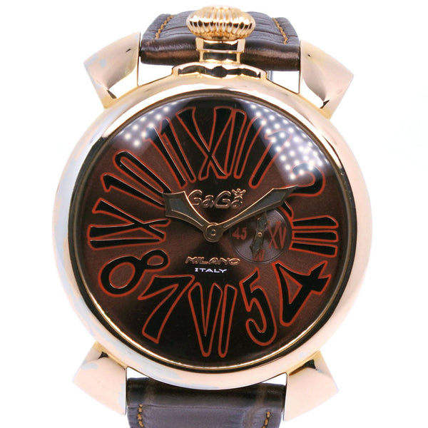 Gaga Milano Watches Quartz Plated Gold , Leather Brown Manure 46 Brown Dial Mens