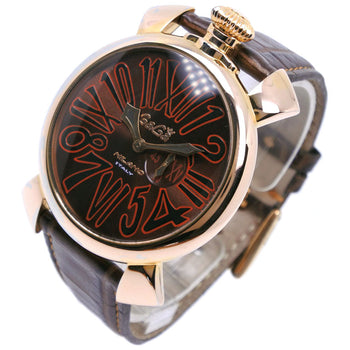 Gaga Milano Watches Quartz Plated Gold , Leather Brown Manure 46 Brown Dial Mens