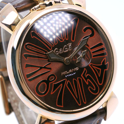 Gaga Milano Watches Quartz Plated Gold , Leather Brown Manure 46 Brown Dial Mens