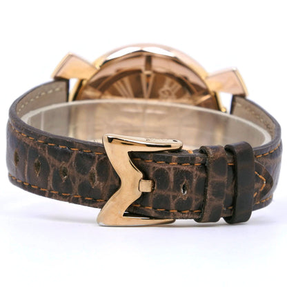 Gaga Milano Watches Quartz Plated Gold , Leather Brown Manure 46 Brown Dial Mens