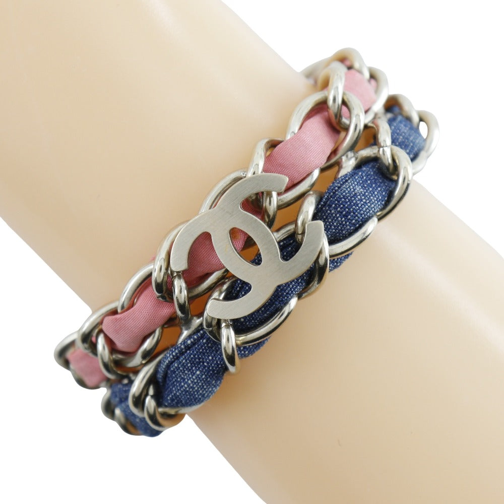 Chanel Bracelet Metal, Denim Silver Chain 2 Coco Mark Women