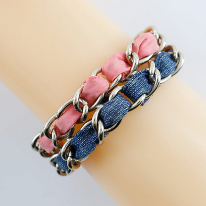 Chanel Bracelet Metal, Denim Silver Chain 2 Coco Mark Women