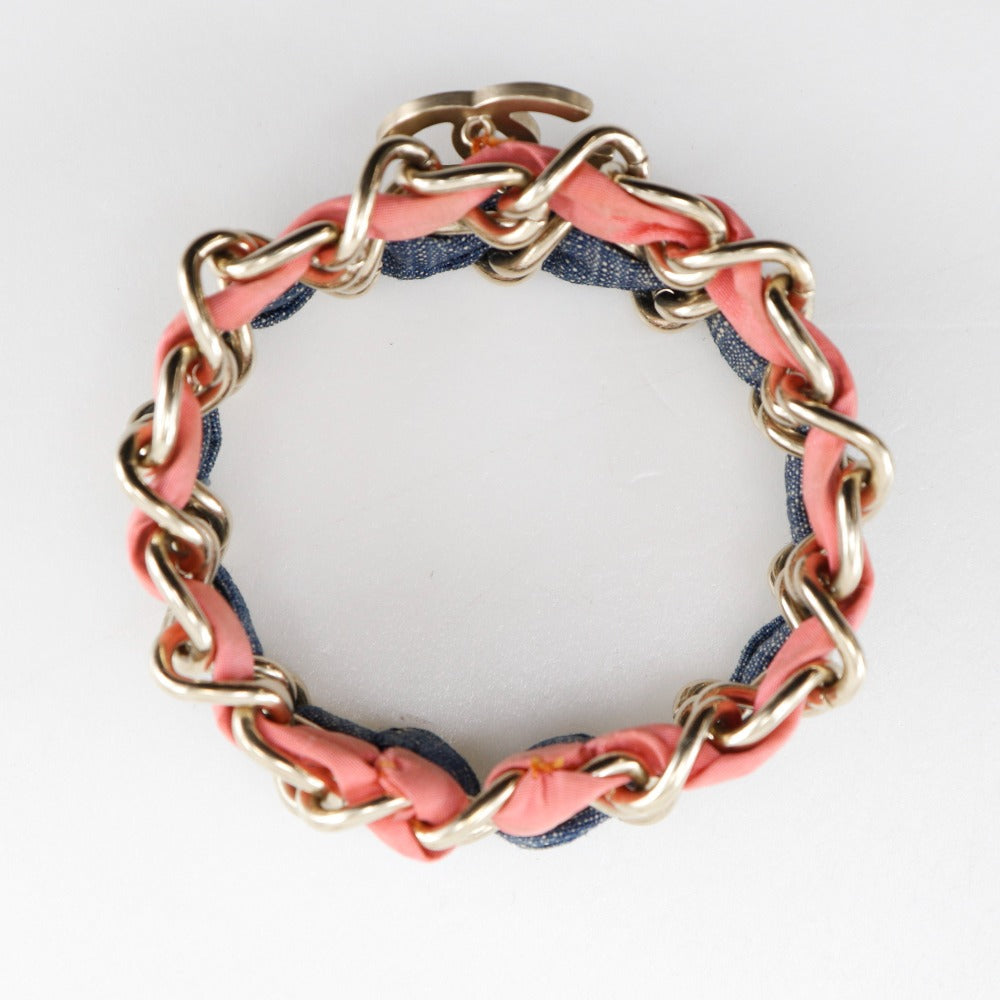 Chanel Bracelet Metal, Denim Silver Chain 2 Coco Mark Women