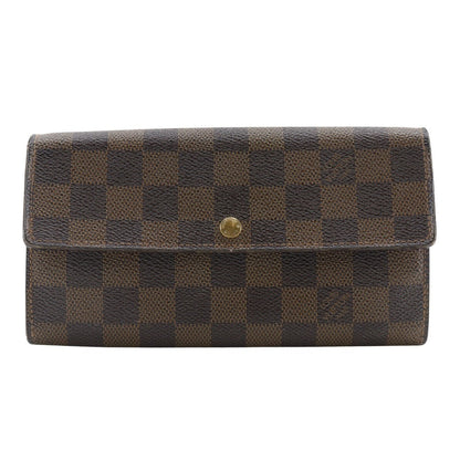 Louis Vuitton Long Wallet Purse N61724 Damier Canvas Brown Pochette Porto Monnet Credit