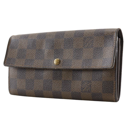 Louis Vuitton Long Wallet Purse N61724 Damier Canvas Brown Pochette Porto Monnet Credit