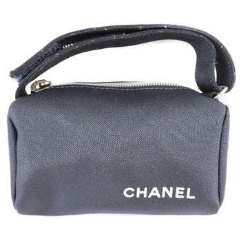 Chanel Pouch Nylon Gray Logo Vintage Women