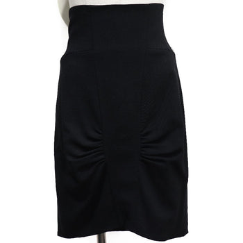 Chanel Skirt 08A P33857V12627 Wool Black High Waist Tight Women 38