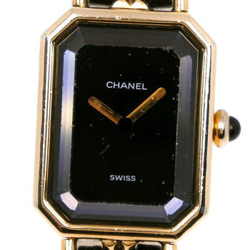 Chanel Watches Quartz H0001 Plated Gold , Leather Black / Gold Premiere L Black Dial Women