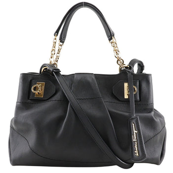 Salvatore Ferragamo Handbag Ee-21 D477 Calfskin Black 2Wayshoulder Florence Gancini Women
