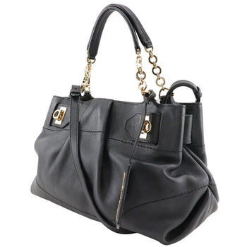 Salvatore Ferragamo Handbag Ee-21 D477 Calfskin Black 2Wayshoulder Florence Gancini Women