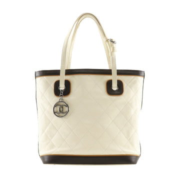 Chanel Tote Bag Calfskin Ivory Coco Charm Matrasse Women