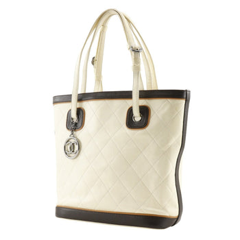 Chanel Tote Bag Calfskin Ivory Coco Charm Matrasse Women