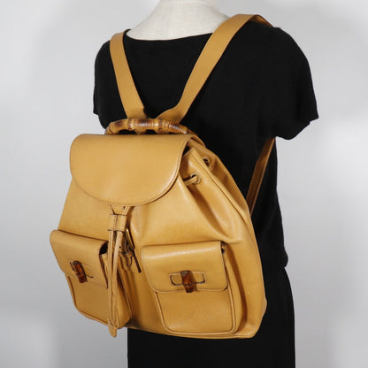 Gucci Backpack 003.2058.0016 Calfskin Yellow Bamboo Backpack Women