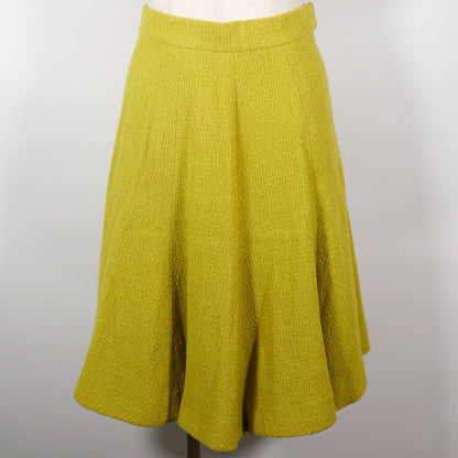 Chanel Suit Wool Yellowish Green Coco Mark Button Jacket And Flared Skirt Women 36