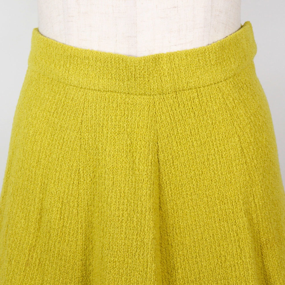 Chanel Suit Wool Yellowish Green Coco Mark Button Jacket And Flared Skirt Women 36