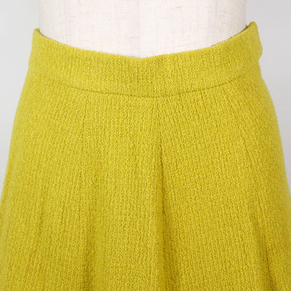 Chanel Suit Wool Yellowish Green Coco Mark Button Jacket And Flared Skirt Women 36
