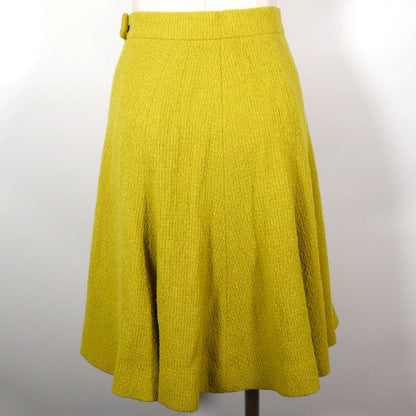 Chanel Suit Wool Yellowish Green Coco Mark Button Jacket And Flared Skirt Women 36