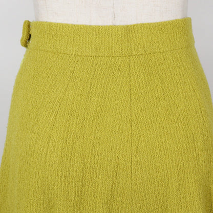 Chanel Suit Wool Yellowish Green Coco Mark Button Jacket And Flared Skirt Women 36