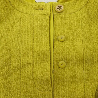 Chanel Suit Wool Yellowish Green Coco Mark Button Jacket And Flared Skirt Women 36