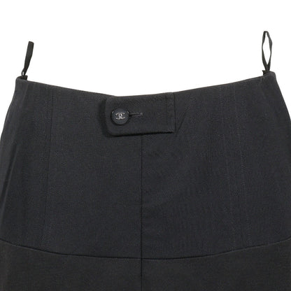 Chanel Skirt P06354W02290 Acetate, Rayon Black Coco Mark Button Flare Skirt Women 40