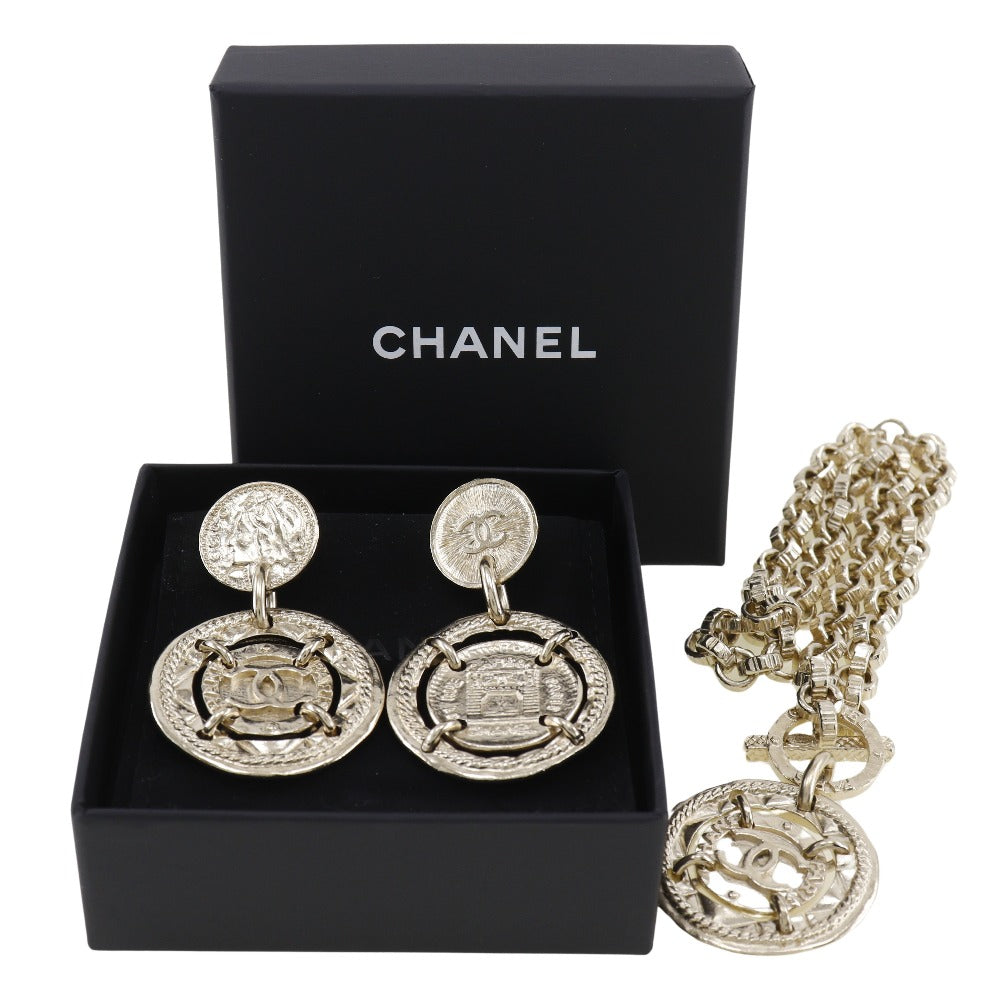Chanel Necklace Plated Gold Silver Earring 2-Piece Set Women