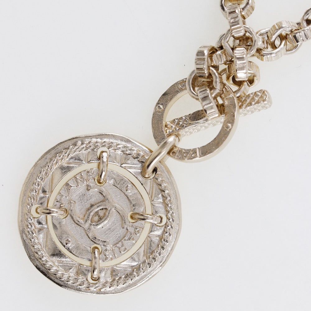 Chanel Necklace Plated Gold Silver Earring 2-Piece Set Women
