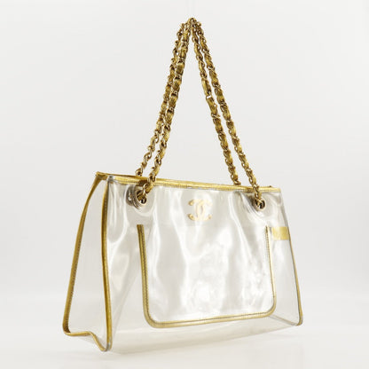 Chanel Tote Bag Plastics Gold / Clear Chain Tote Coco Mark Women