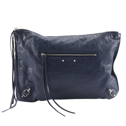 Balenciaga Clutch Bag 362967 Leather Navy Blue Unisex(Unisex)