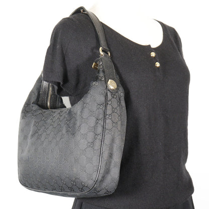 Gucci Shoulder Bag 153010 Gg Canvas Black One Belt Women